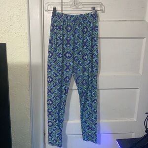 LuLaRoe Geometric Blue, Green & Red Elastic (Classic) Waistband Leggings